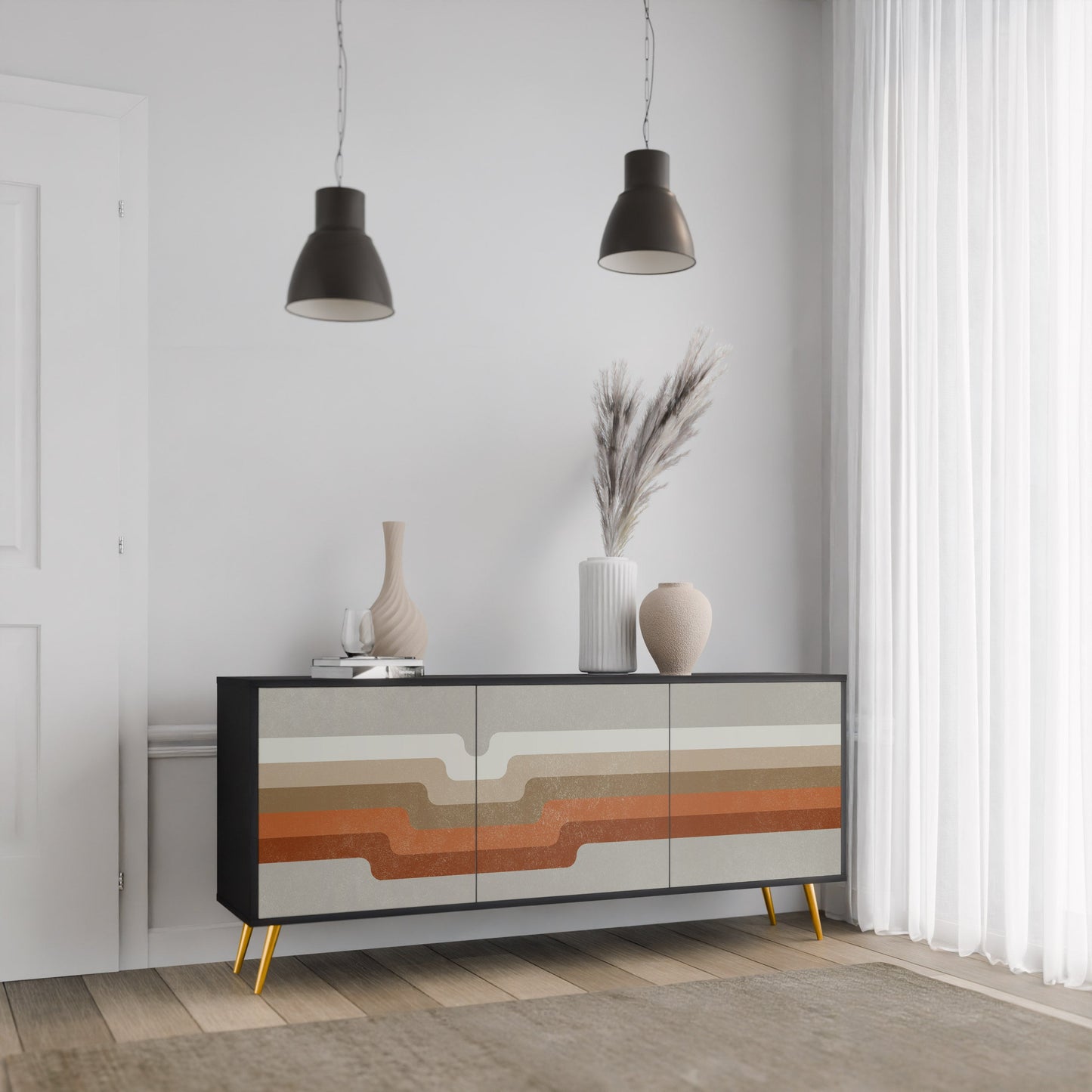 Credenza a 3 ante PECULIAR TRAIL in finitura nera