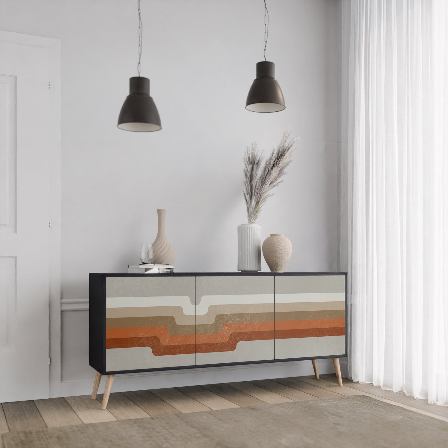 Credenza a 3 ante PECULIAR TRAIL in finitura nera