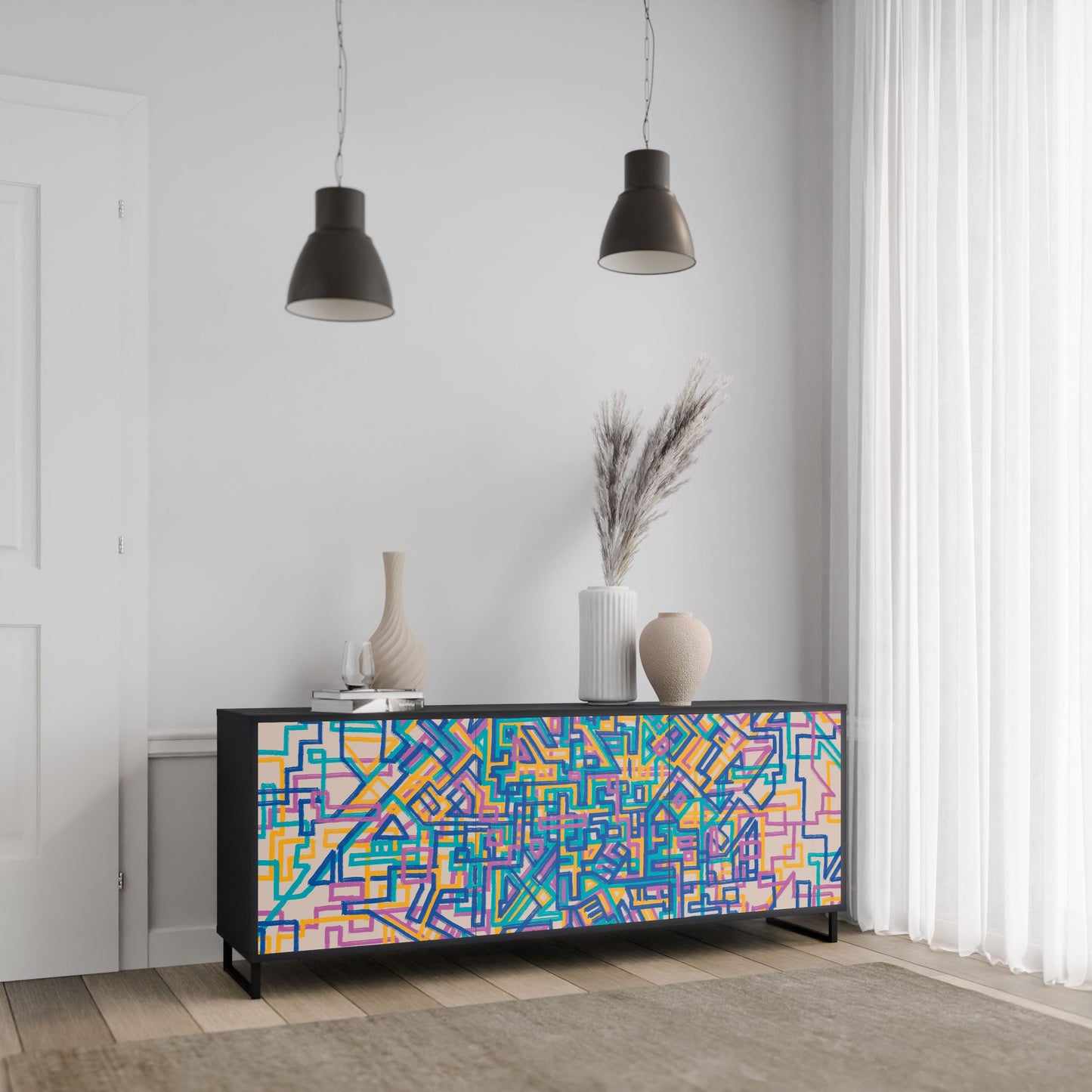 Credenza MEMORIES MAP a 3 ante in finitura nera