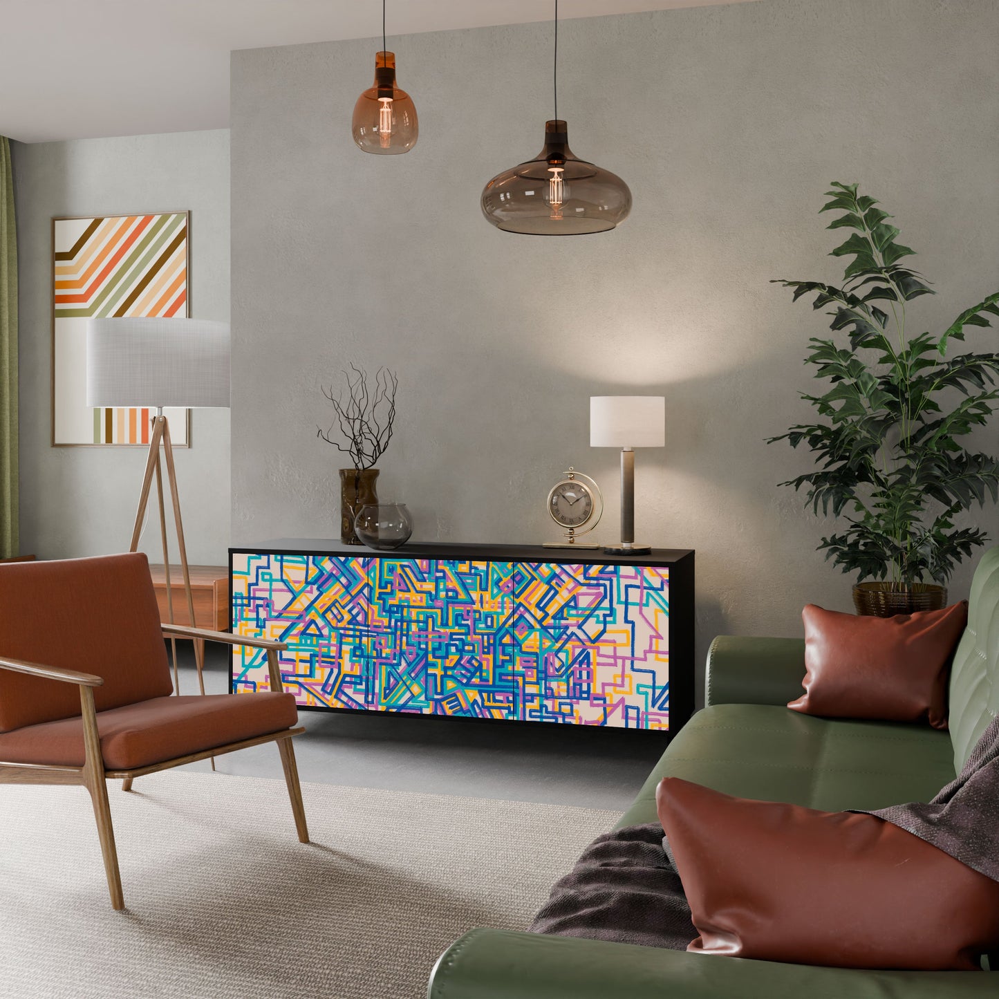 Credenza MEMORIES MAP a 3 ante in finitura nera