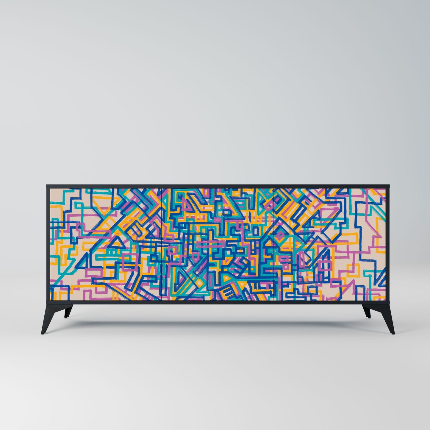 Credenza MEMORIES MAP a 3 ante in finitura nera