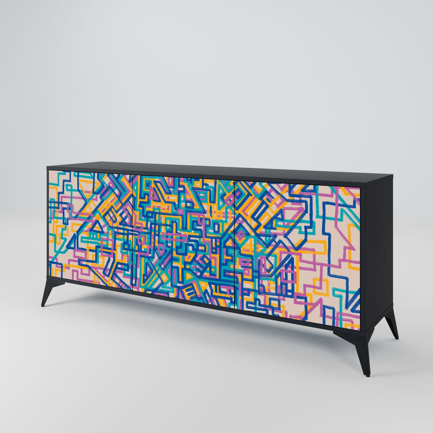 Credenza MEMORIES MAP a 3 ante in finitura nera