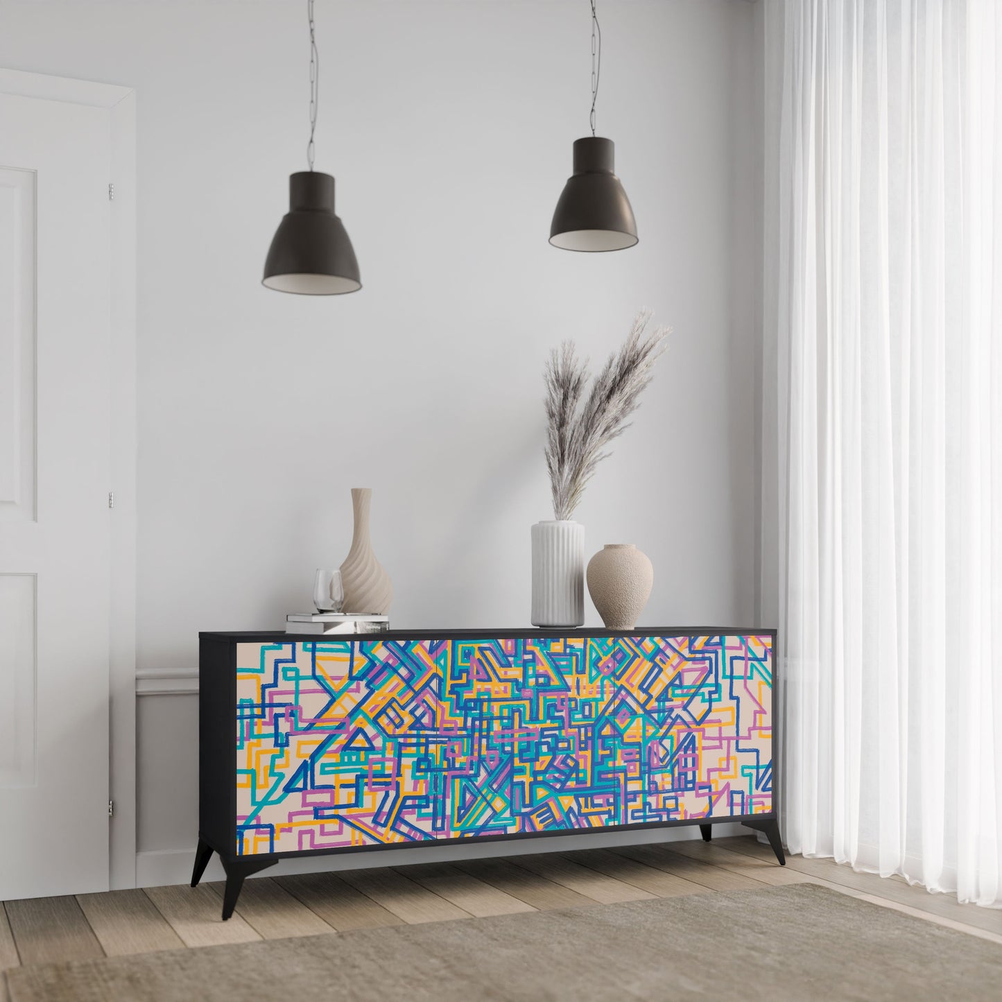 Credenza MEMORIES MAP a 3 ante in finitura nera
