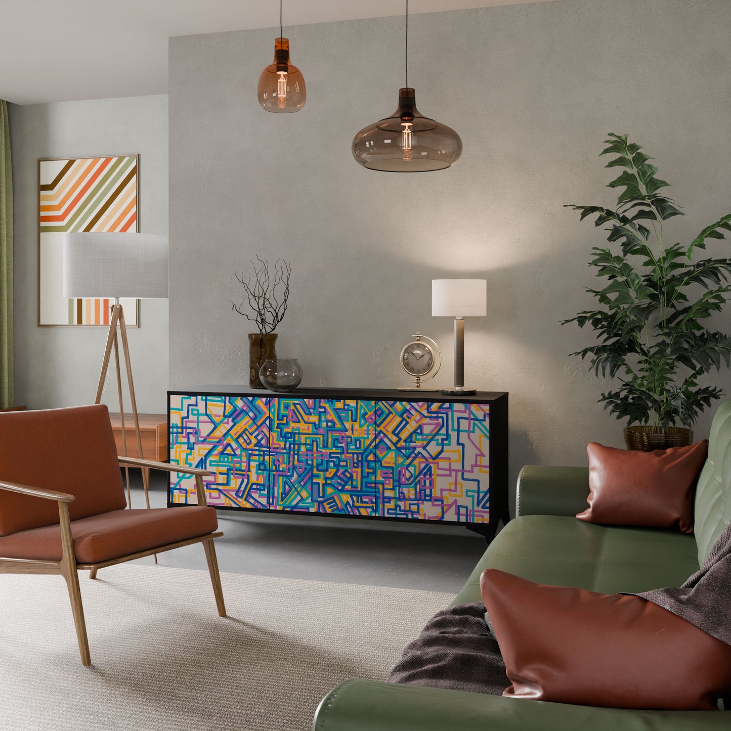 Credenza MEMORIES MAP a 3 ante in finitura nera