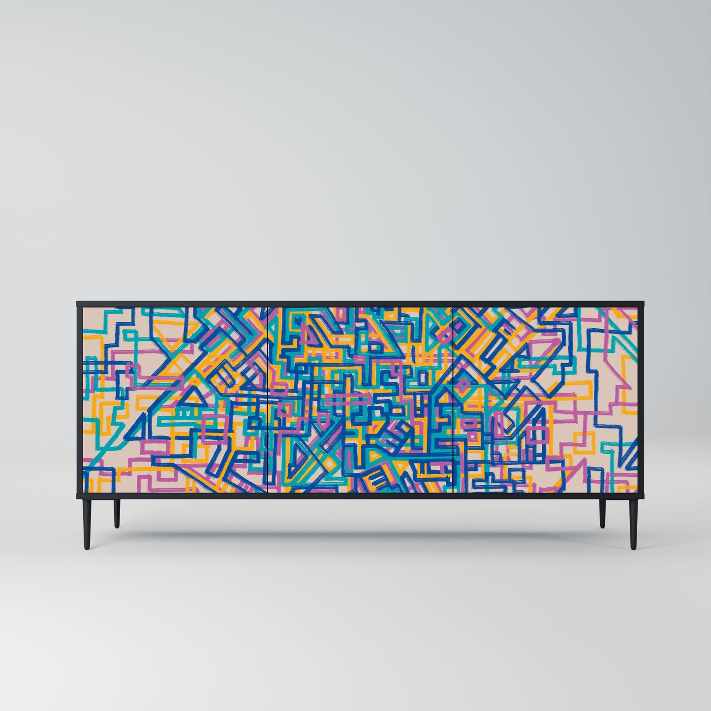 Credenza MEMORIES MAP a 3 ante in finitura nera