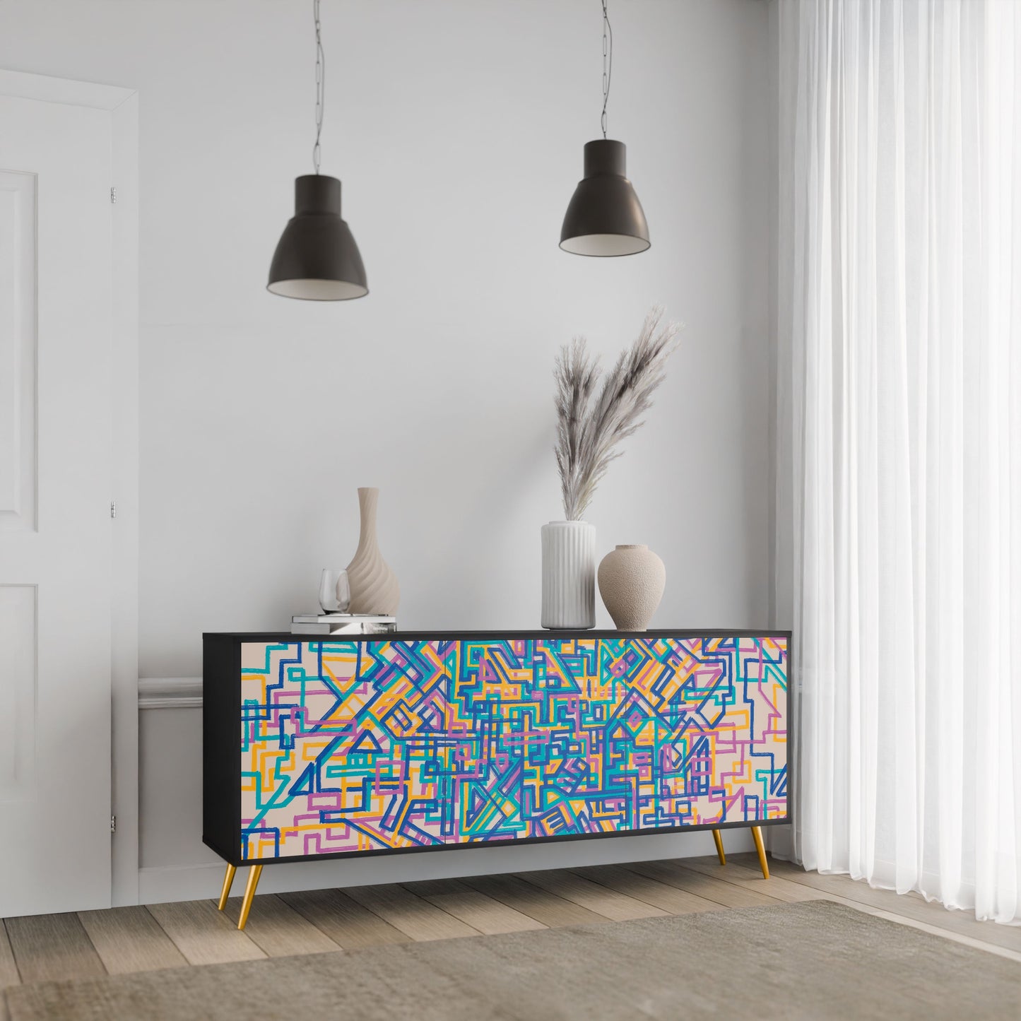 Credenza MEMORIES MAP a 3 ante in finitura nera
