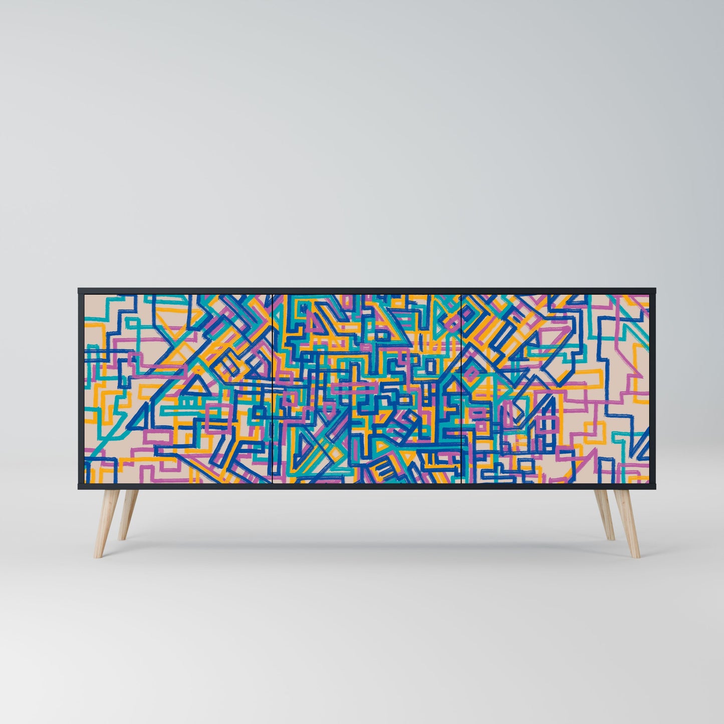 Credenza MEMORIES MAP a 3 ante in finitura nera