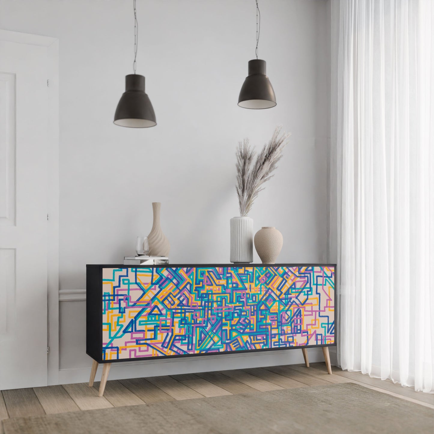 Credenza MEMORIES MAP a 3 ante in finitura nera