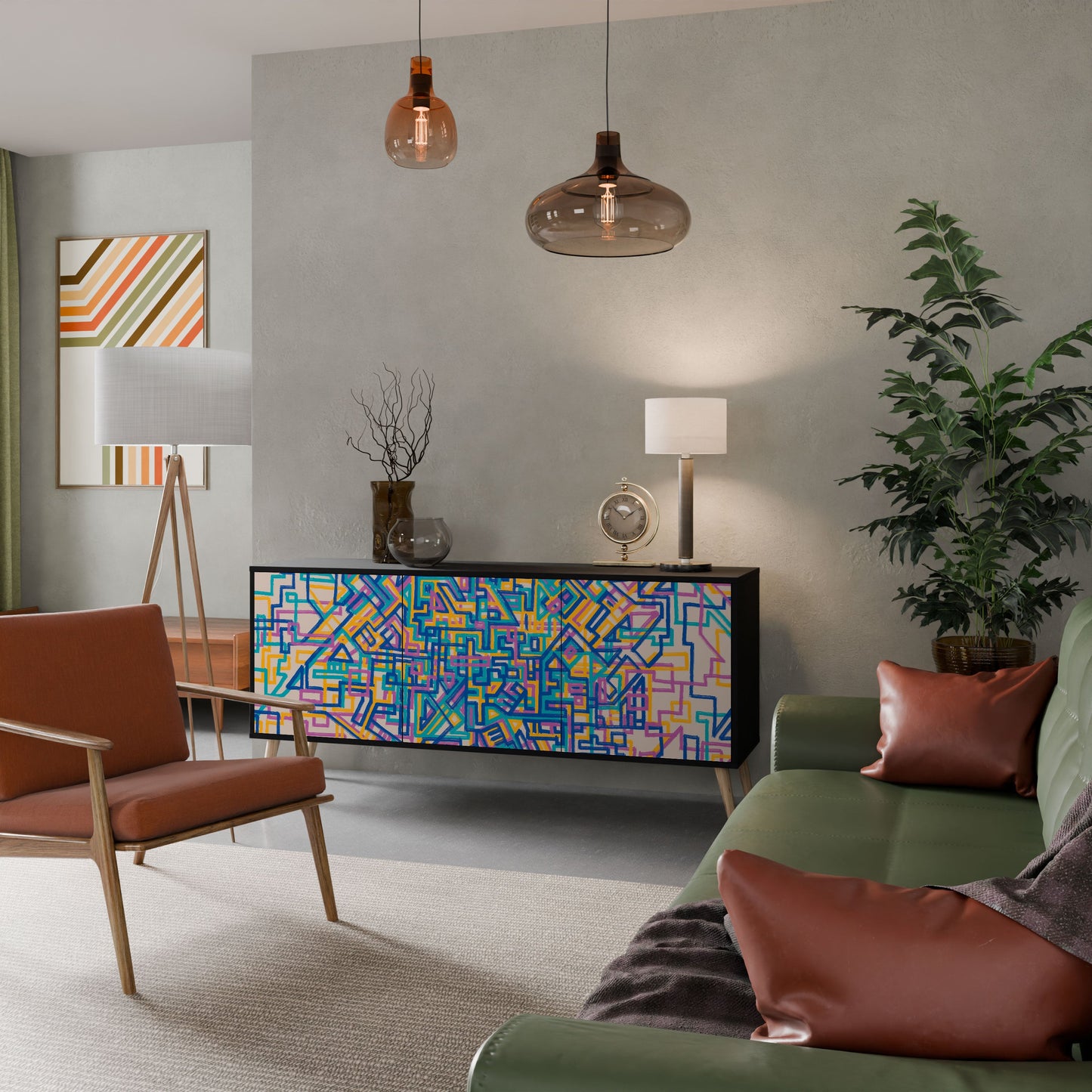Credenza MEMORIES MAP a 3 ante in finitura nera