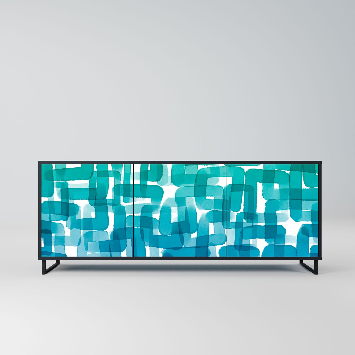 Credenza TURQUOISE RECTANGLES a 3 ante con finitura nera