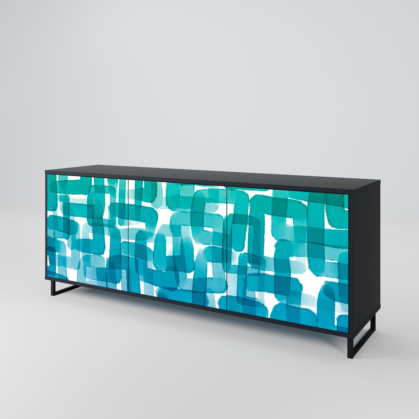 Credenza TURQUOISE RECTANGLES a 3 ante con finitura nera