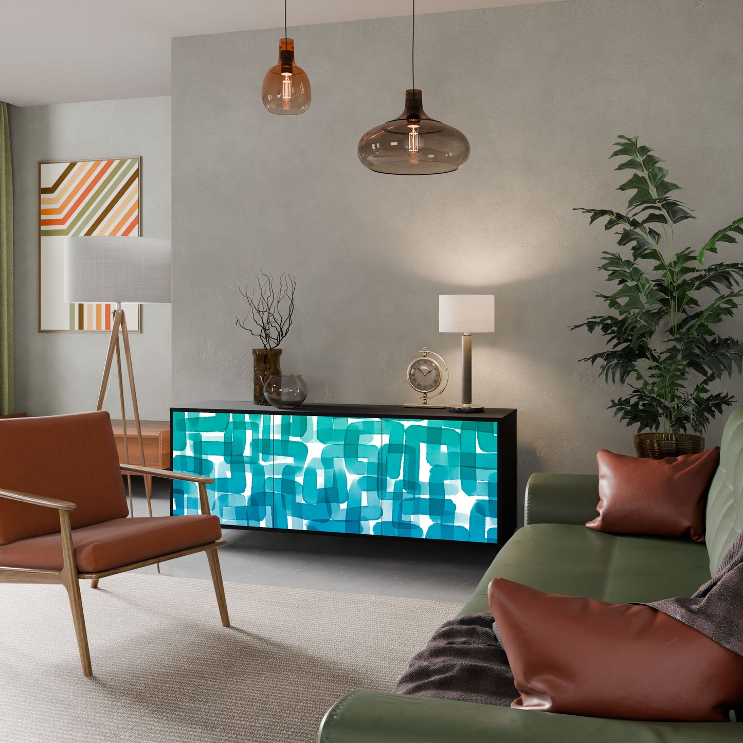 Credenza TURQUOISE RECTANGLES a 3 ante con finitura nera