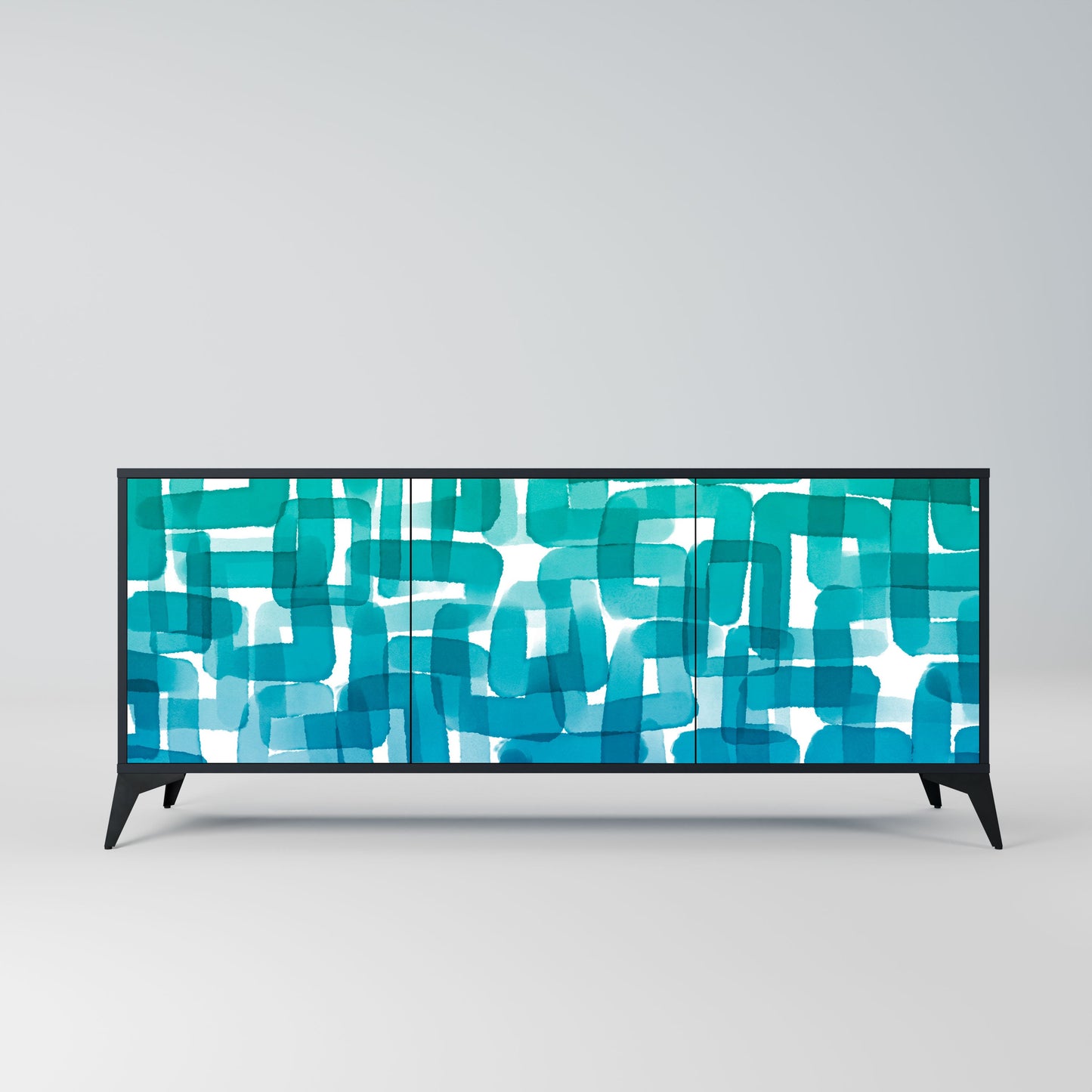 Credenza TURQUOISE RECTANGLES a 3 ante con finitura nera