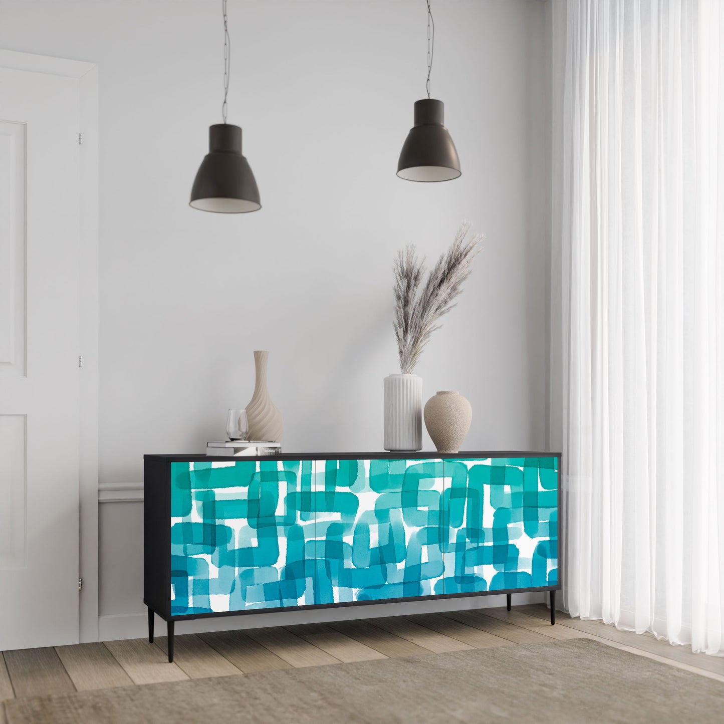 Credenza TURQUOISE RECTANGLES a 3 ante con finitura nera