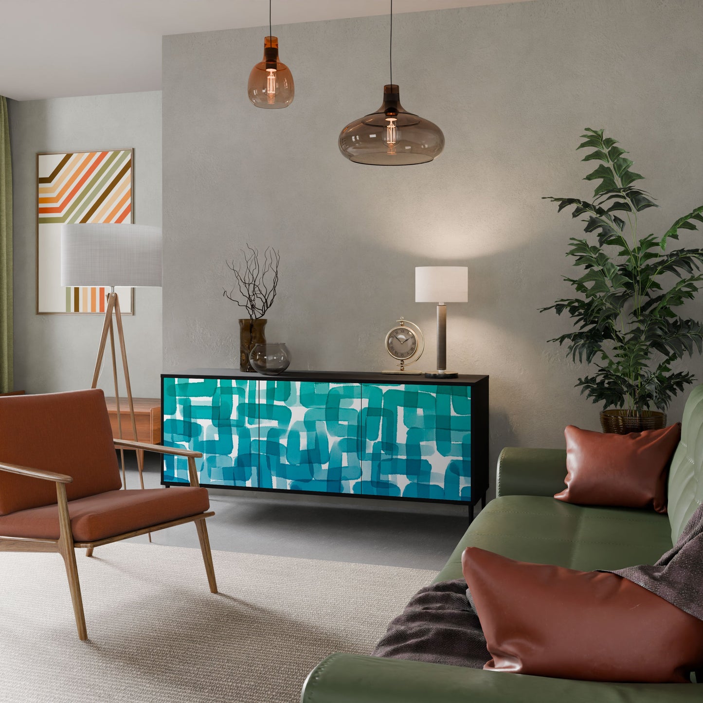 Credenza TURQUOISE RECTANGLES a 3 ante con finitura nera
