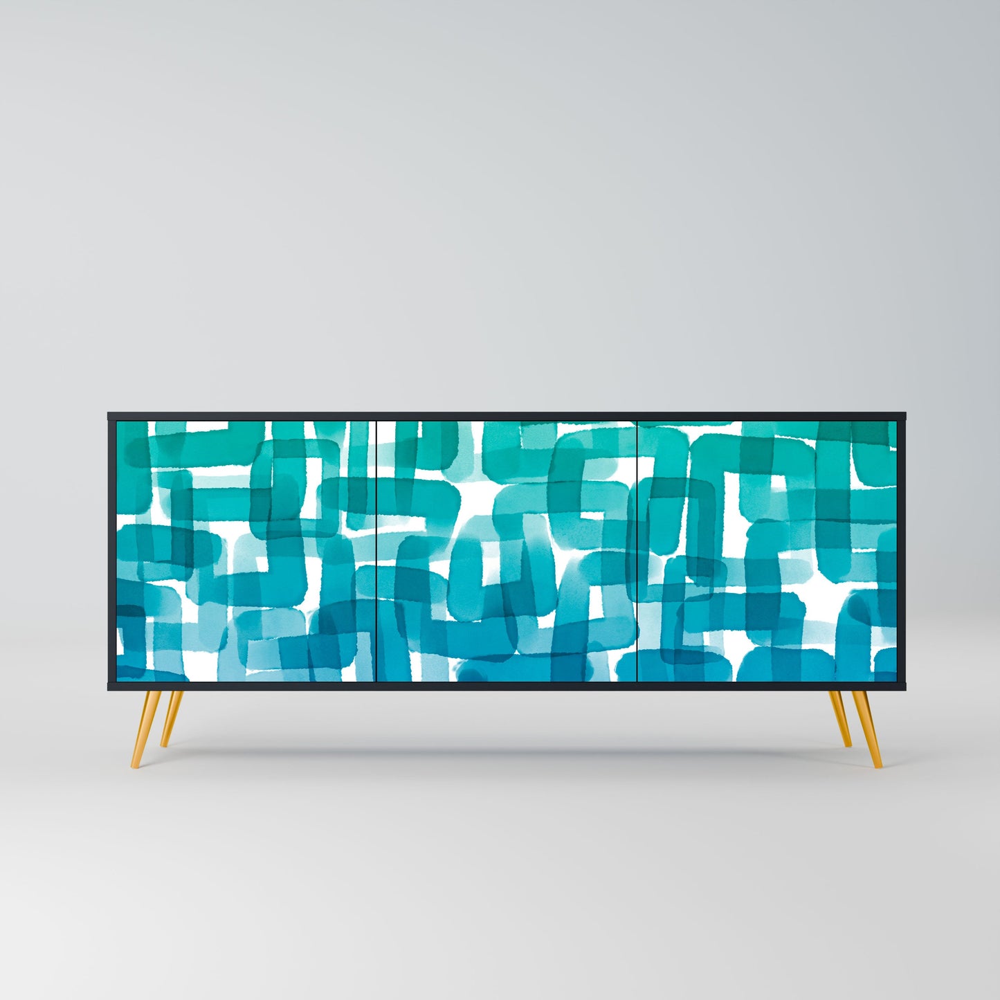 Credenza TURQUOISE RECTANGLES a 3 ante con finitura nera