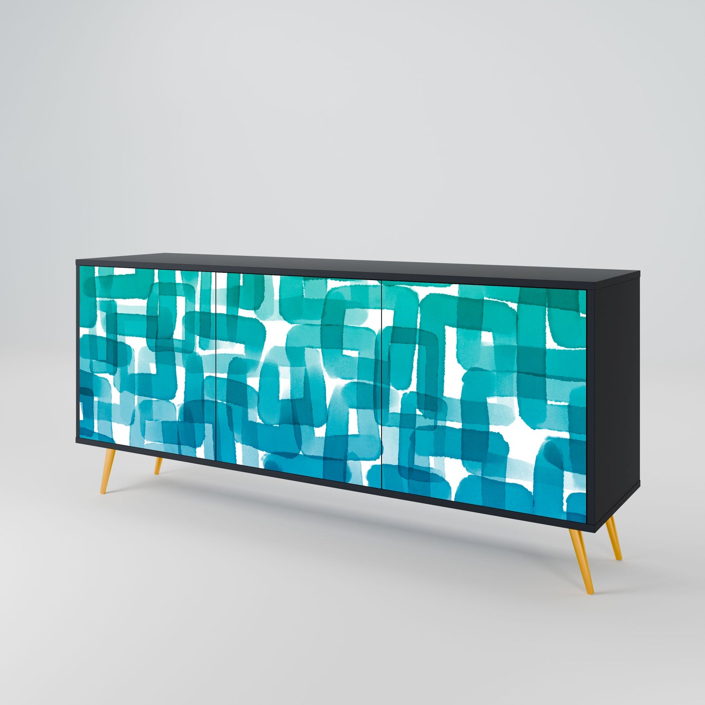 Credenza TURQUOISE RECTANGLES a 3 ante con finitura nera
