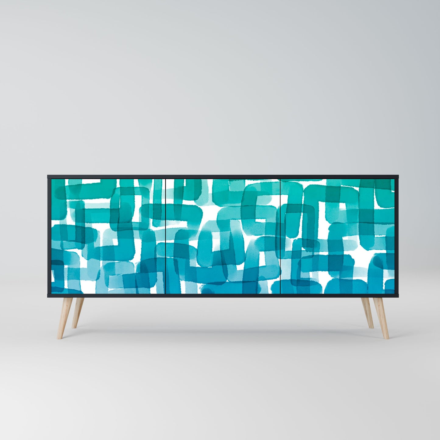 Credenza TURQUOISE RECTANGLES a 3 ante con finitura nera