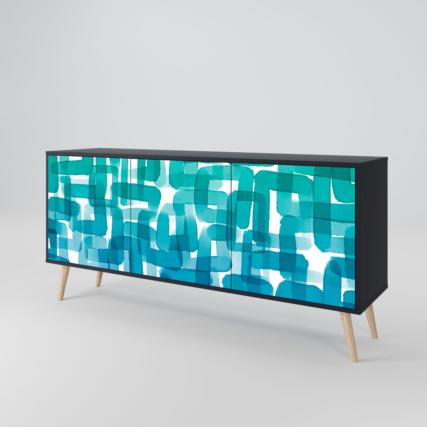 Credenza TURQUOISE RECTANGLES a 3 ante con finitura nera