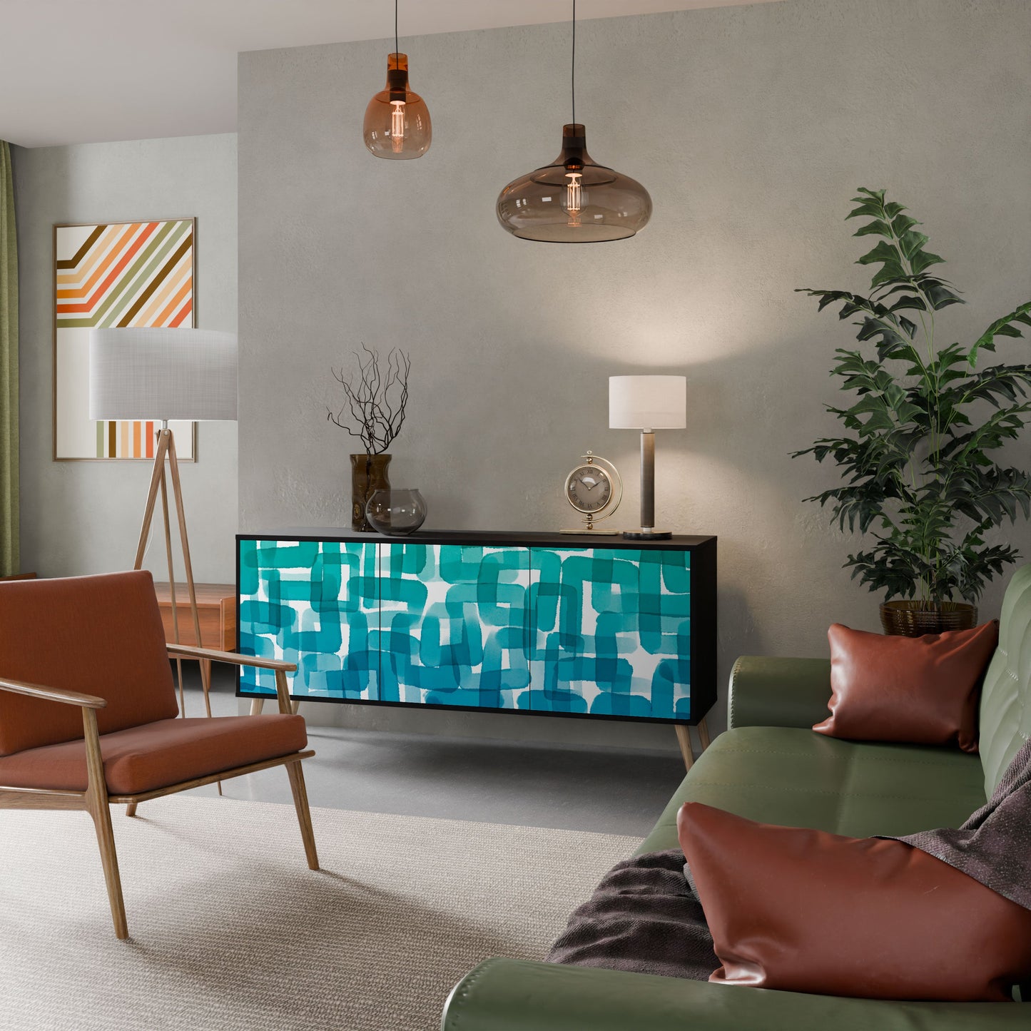 Credenza TURQUOISE RECTANGLES a 3 ante con finitura nera