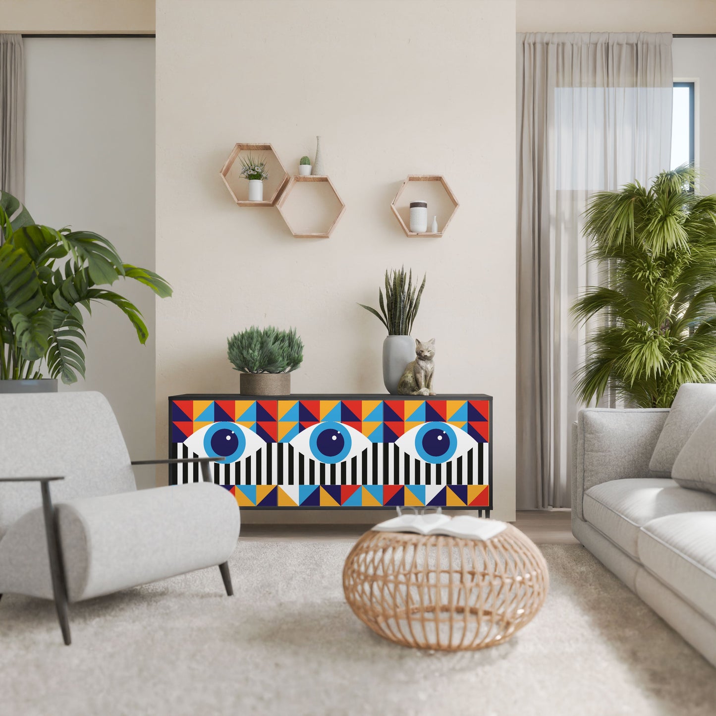 ASTRAZIONE E GEOMETRIA Credenza a 3 ante in finitura nera