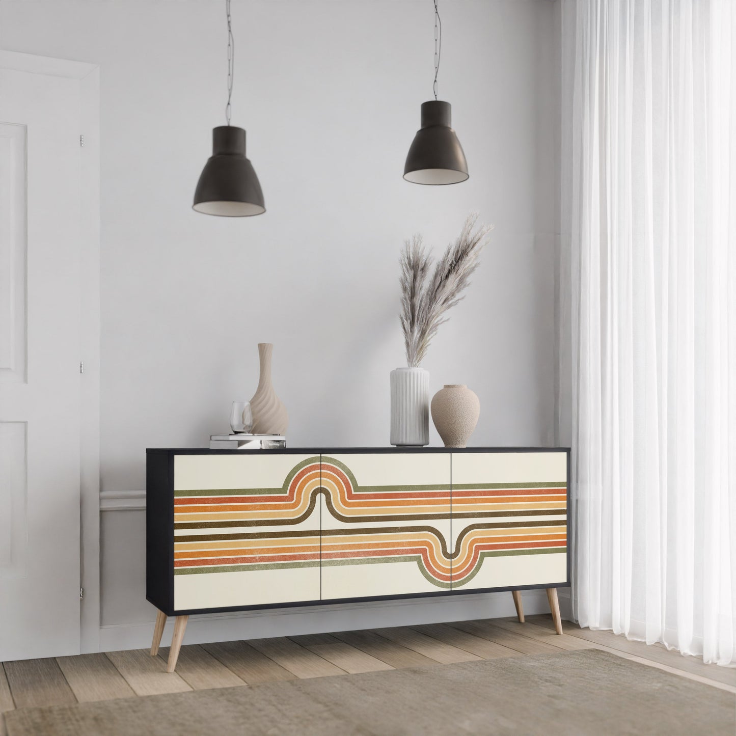 Credenza EXCEPTIONAL STREAM a 3 ante in finitura nera