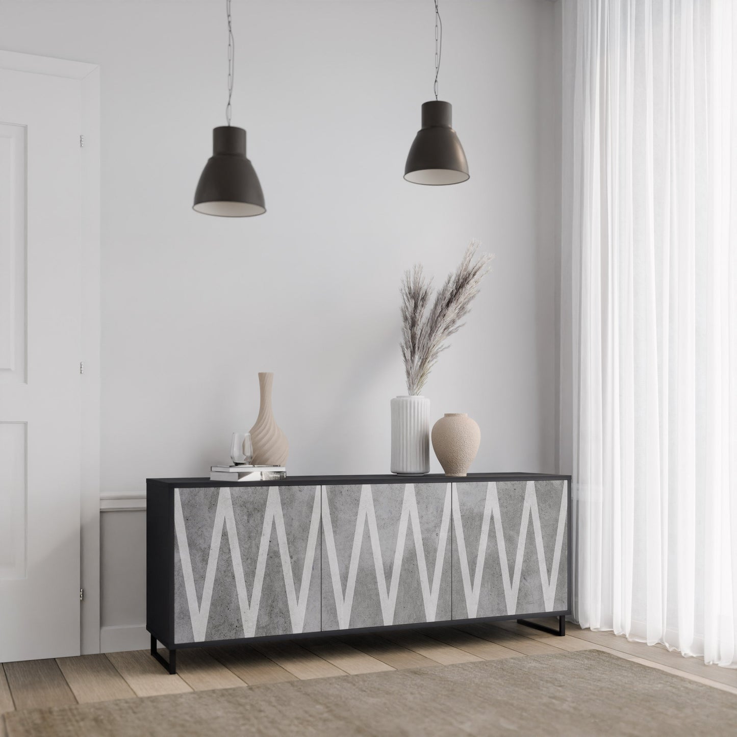 Credenza SOLID ZIG ZAG a 3 ante con finitura nera