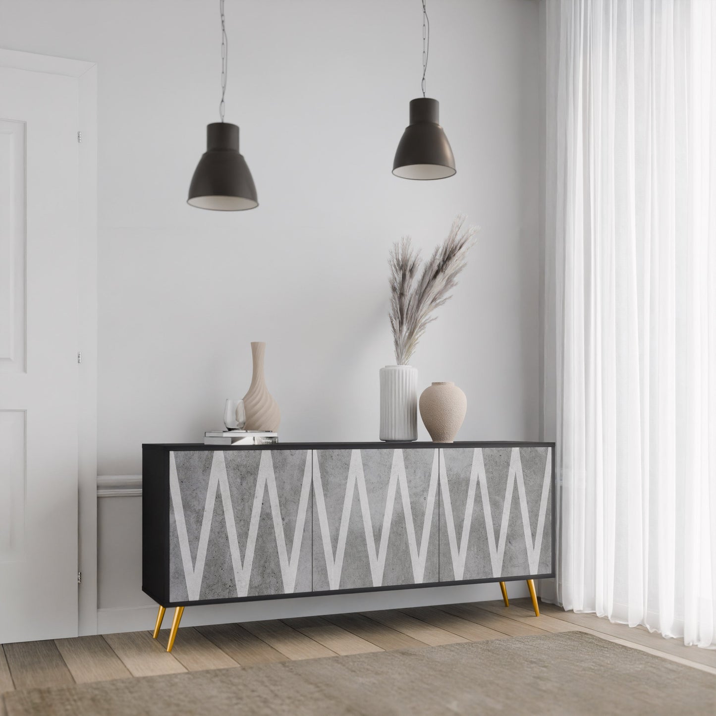 Credenza SOLID ZIG ZAG a 3 ante con finitura nera
