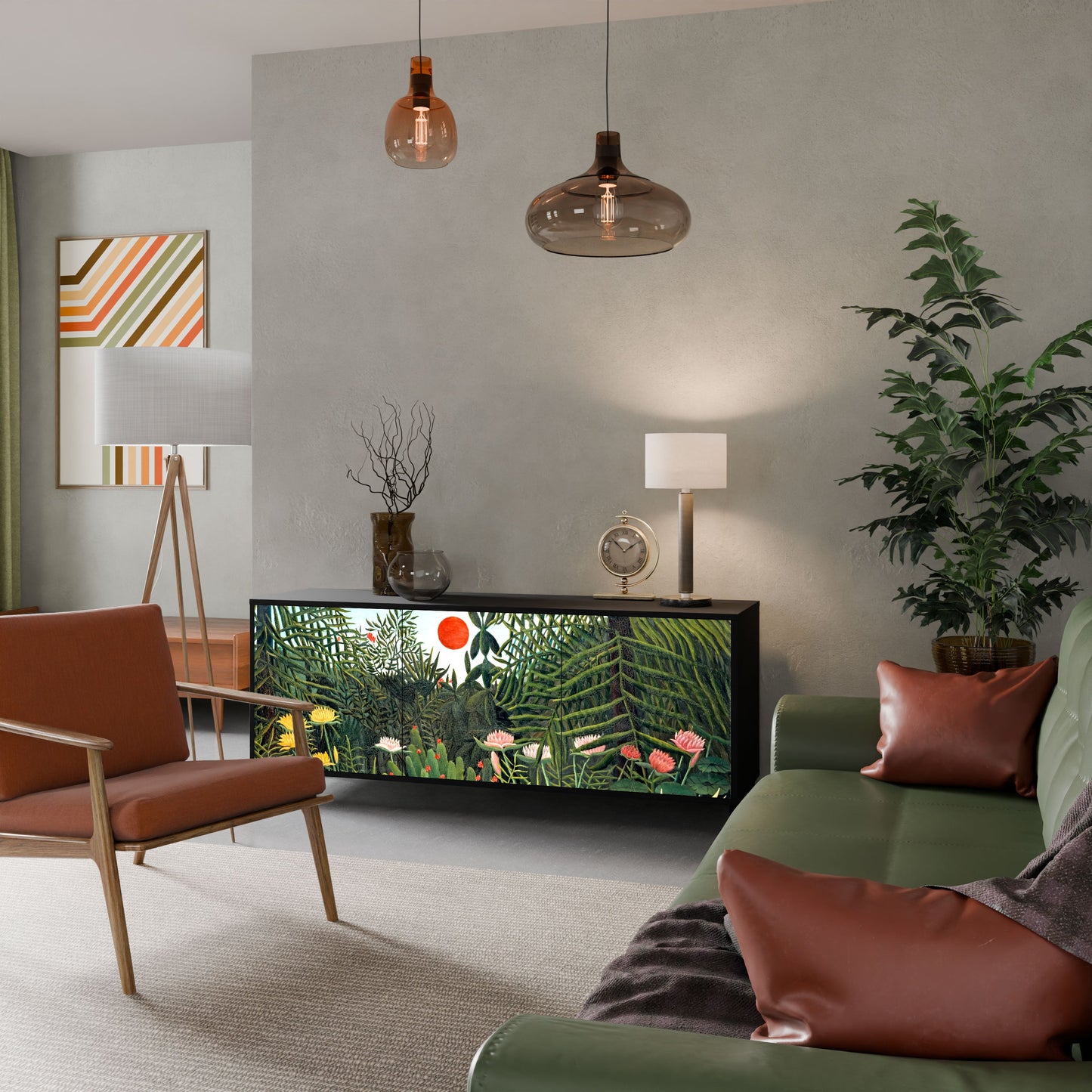 VIRGIN FOREST WITH SUNSET 3-Door Sideboard in Black Finish