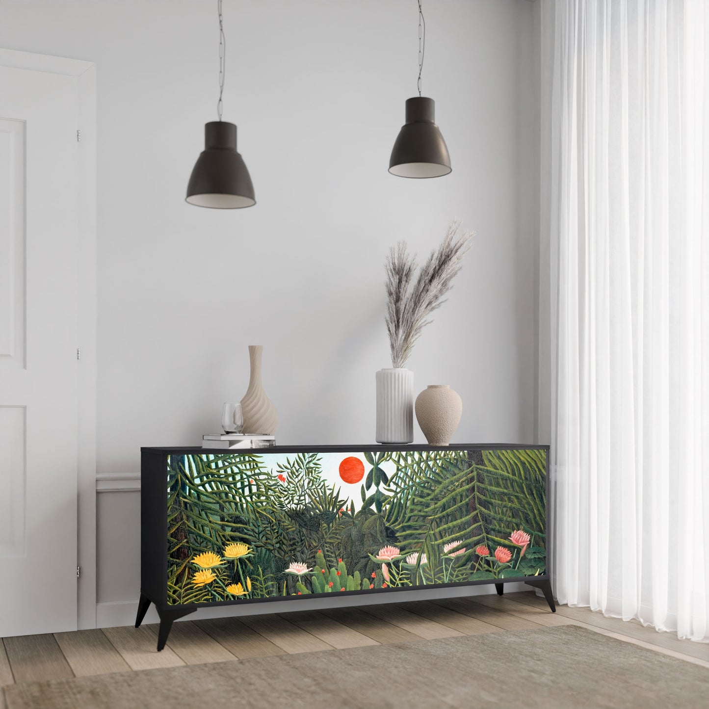 VIRGIN FOREST WITH SUNSET 3-Door Sideboard in Black Finish