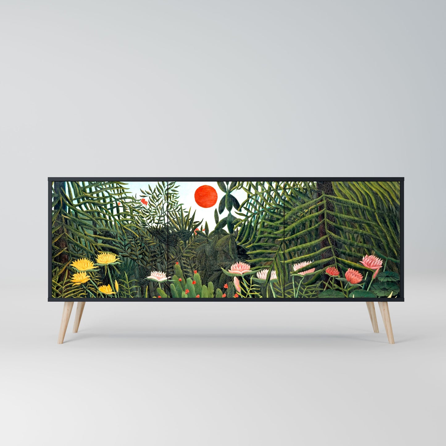 VIRGIN FOREST WITH SUNSET 3-Door Sideboard in Black Finish