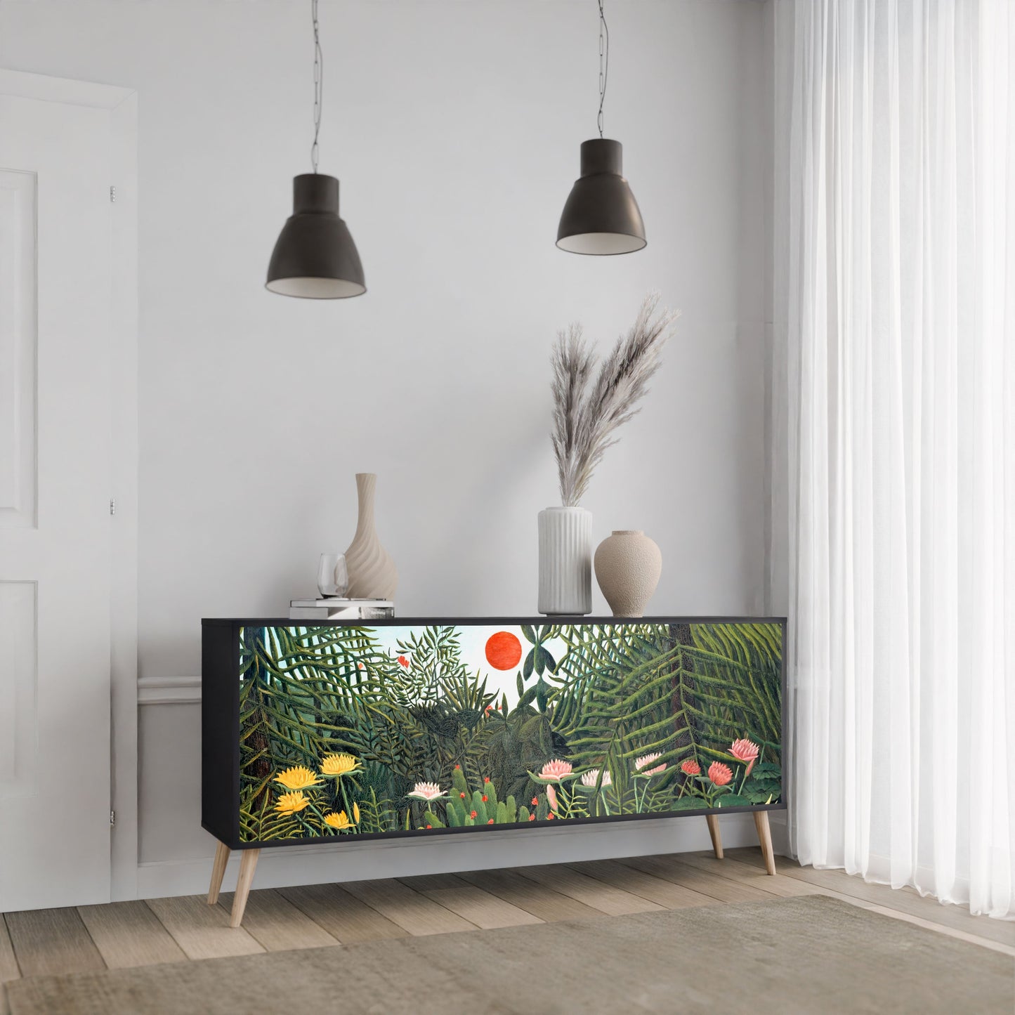 VIRGIN FOREST WITH SUNSET 3-Door Sideboard in Black Finish