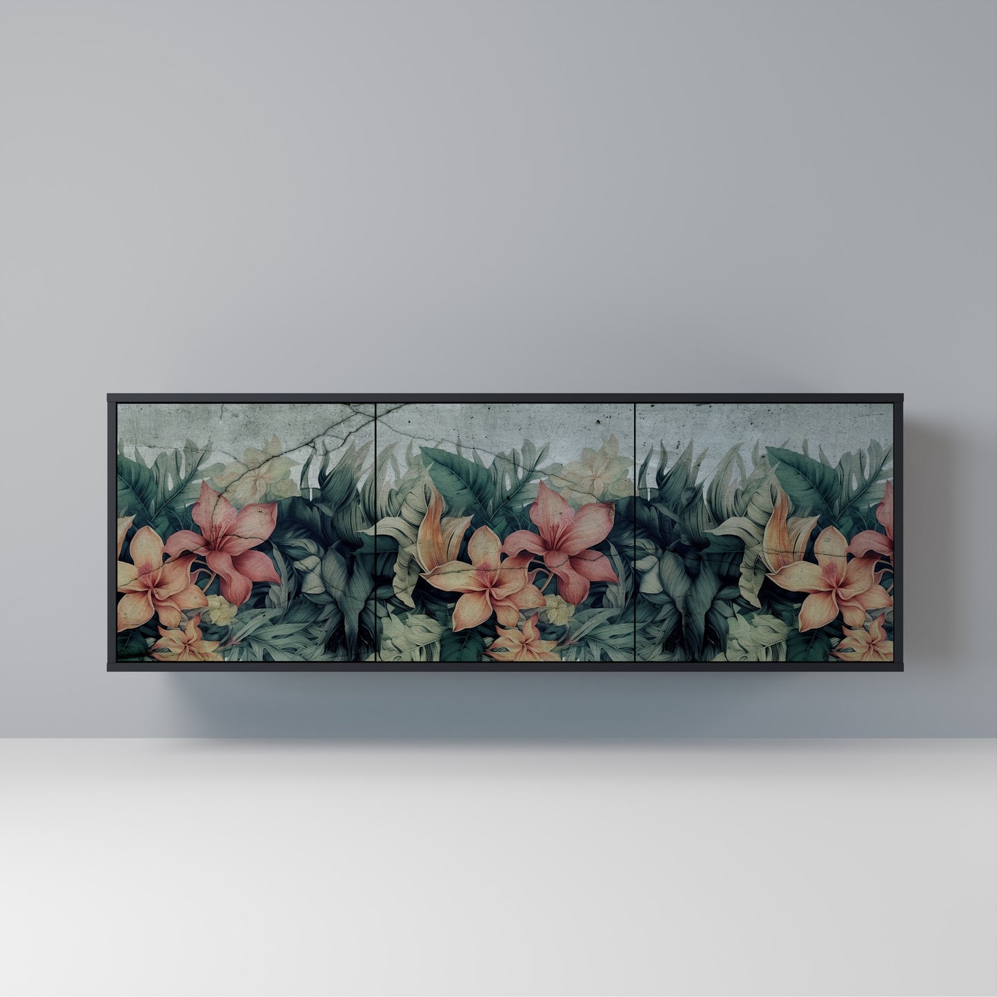 Credenza a 3 ante HEAVENLY BLOOM con finitura nera