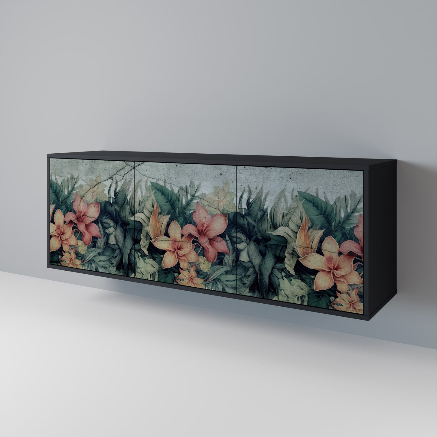 Credenza a 3 ante HEAVENLY BLOOM con finitura nera