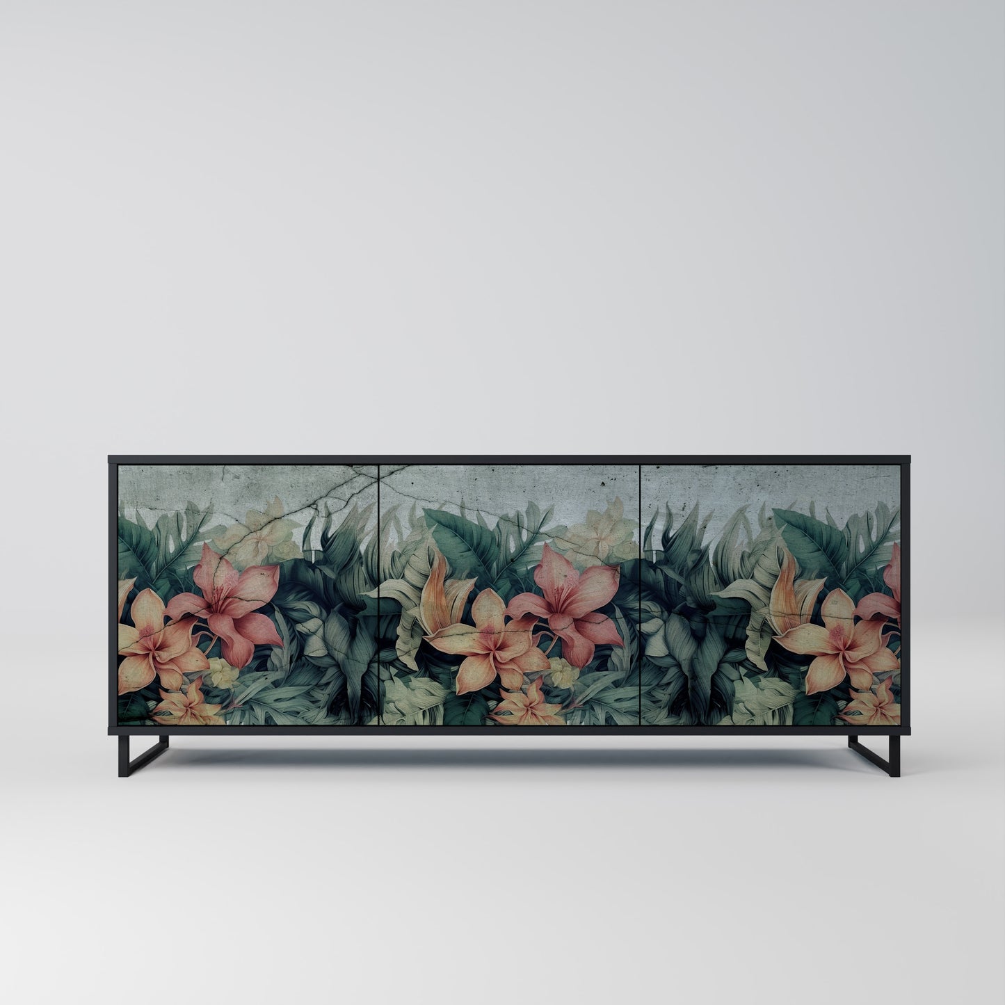 Credenza a 3 ante HEAVENLY BLOOM con finitura nera
