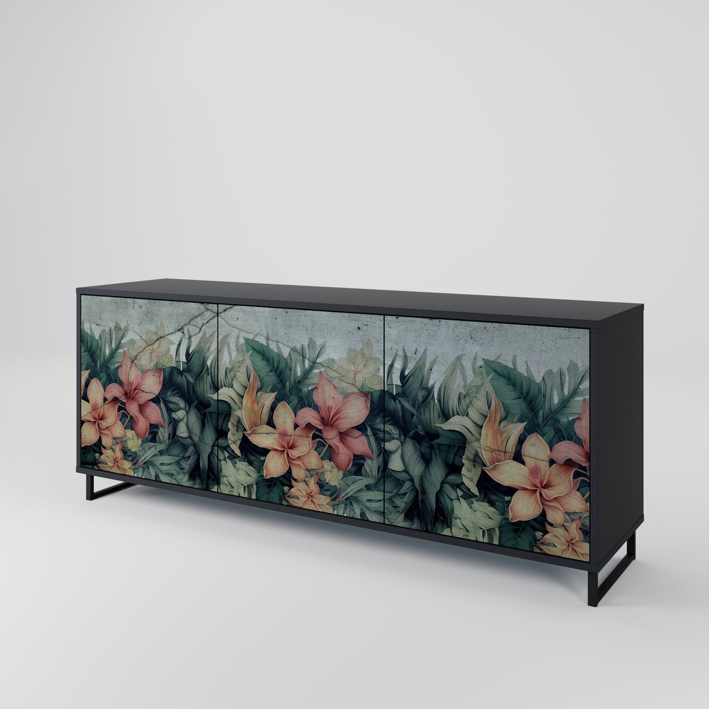Credenza a 3 ante HEAVENLY BLOOM con finitura nera