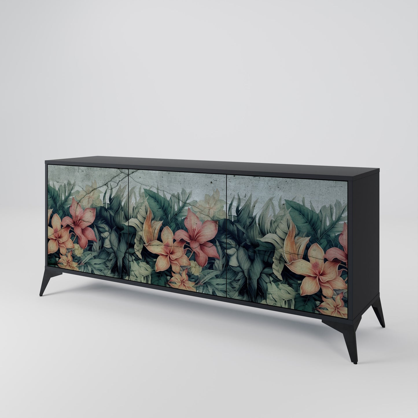 Credenza a 3 ante HEAVENLY BLOOM con finitura nera