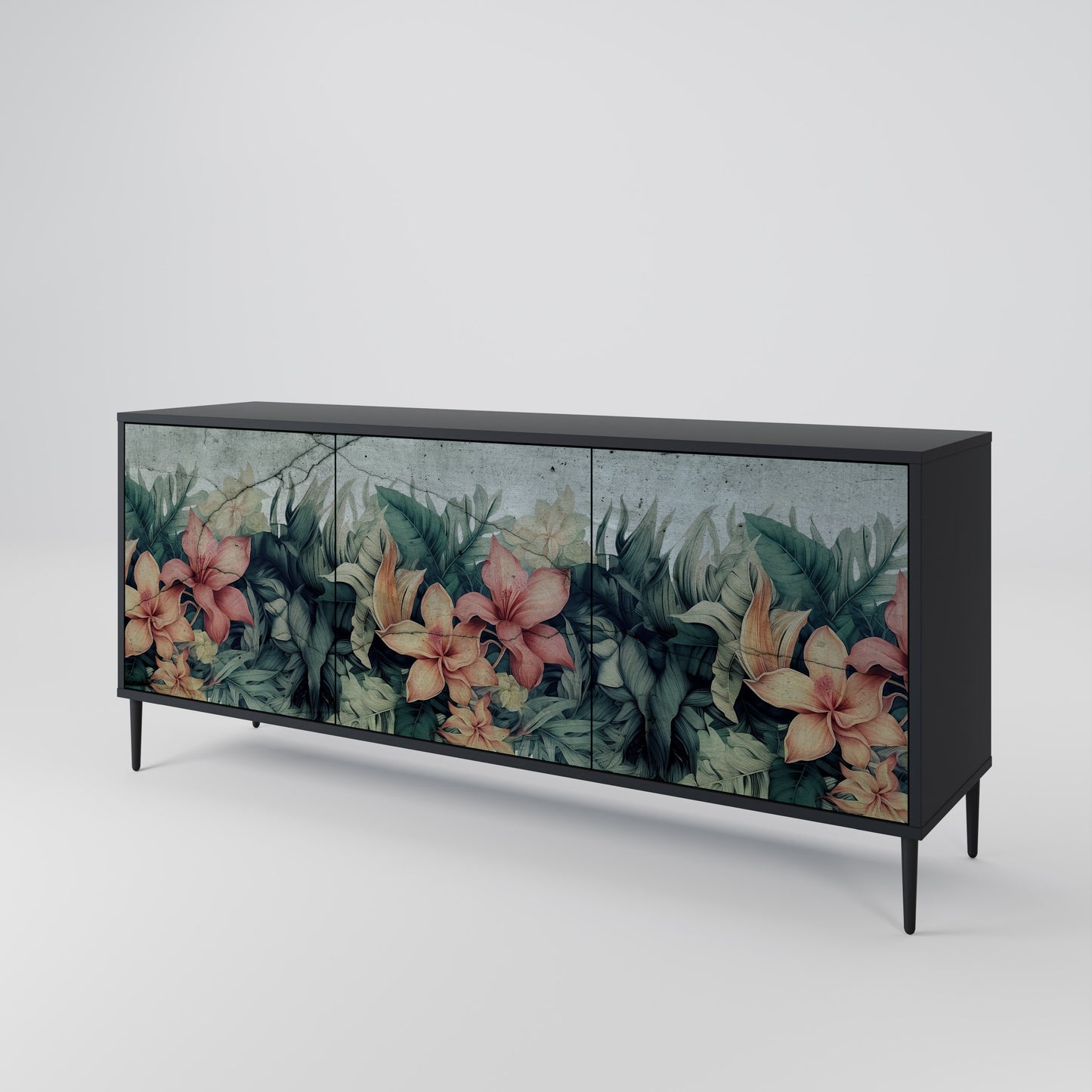 Credenza a 3 ante HEAVENLY BLOOM con finitura nera