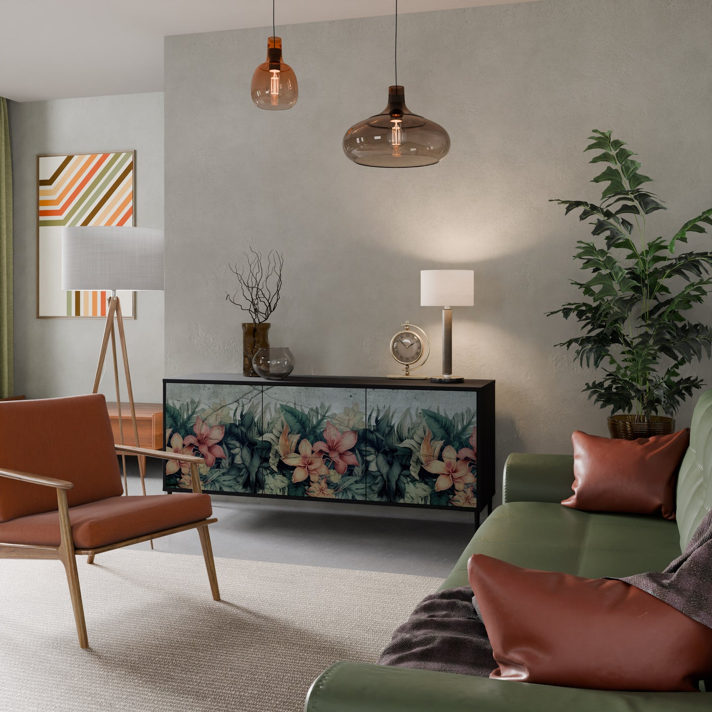 Credenza a 3 ante HEAVENLY BLOOM con finitura nera