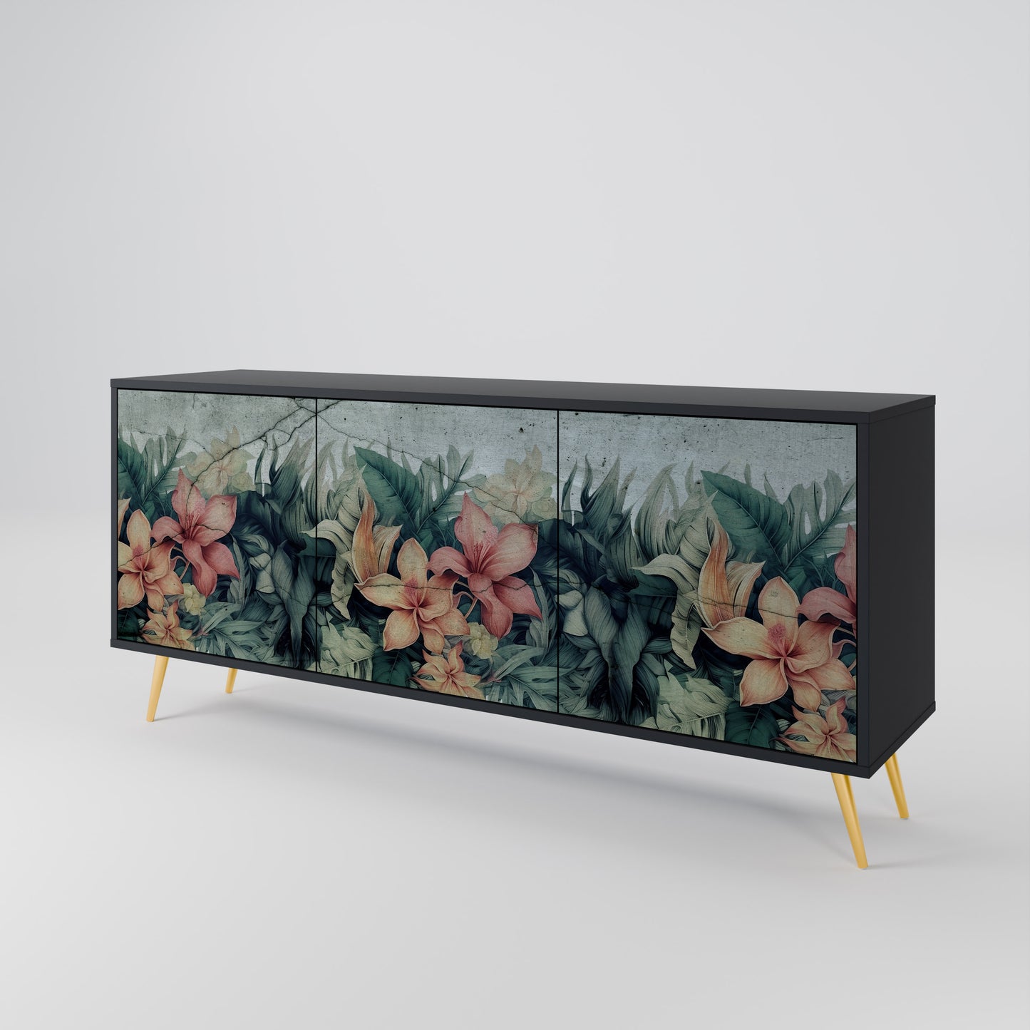 Credenza a 3 ante HEAVENLY BLOOM con finitura nera