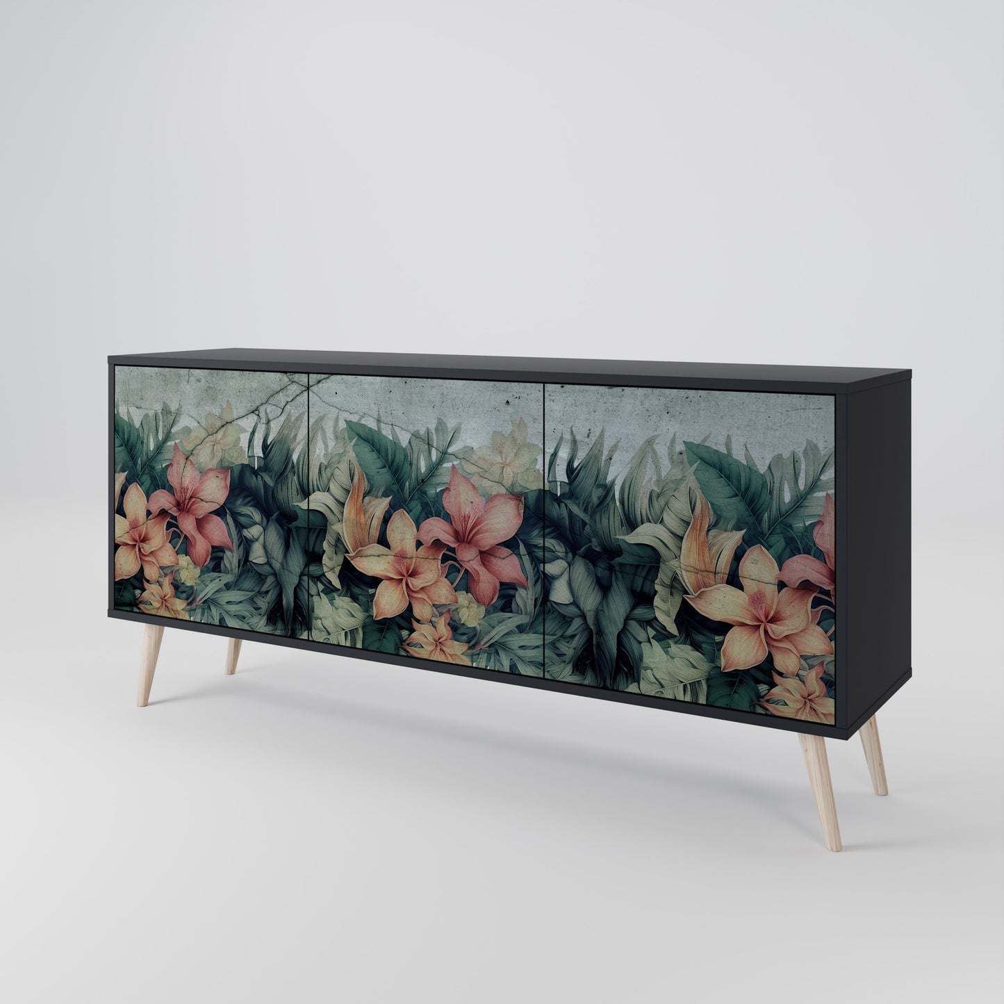 Credenza a 3 ante HEAVENLY BLOOM con finitura nera