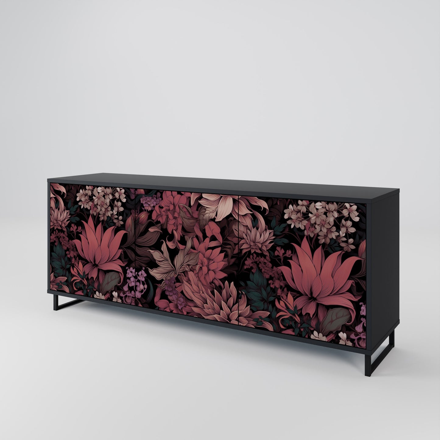 Credenza a 3 ante FLORAL WHISPER in finitura nera