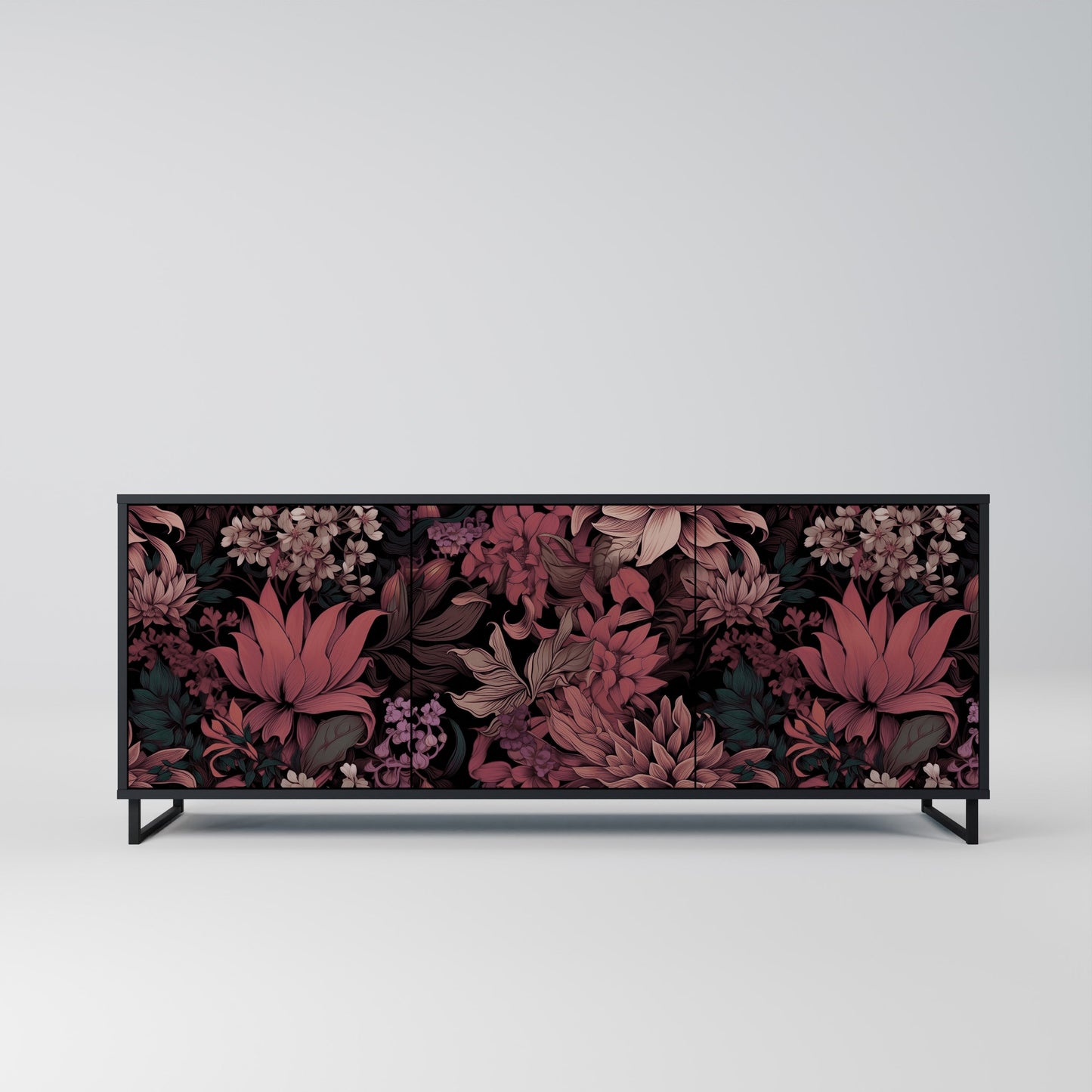 Credenza a 3 ante FLORAL WHISPER in finitura nera