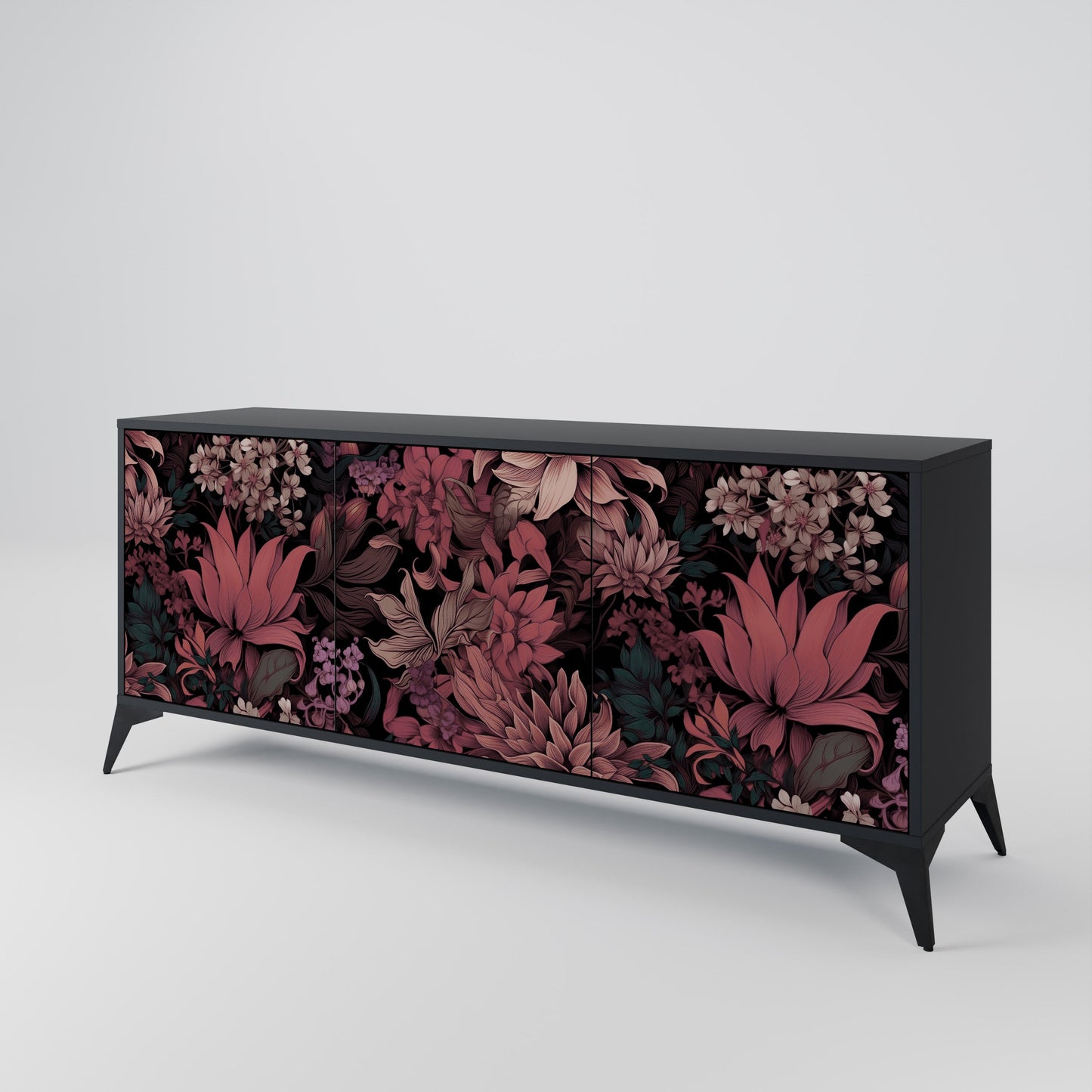 Credenza a 3 ante FLORAL WHISPER in finitura nera
