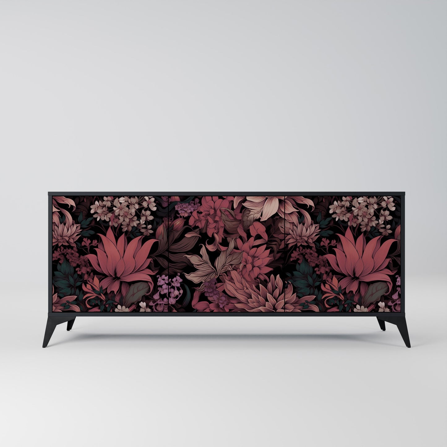 Credenza a 3 ante FLORAL WHISPER in finitura nera