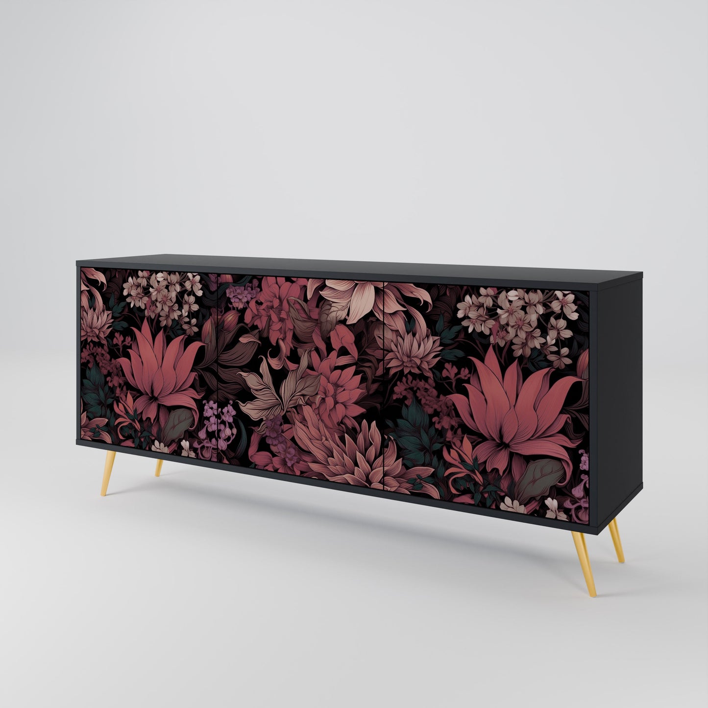 Credenza a 3 ante FLORAL WHISPER in finitura nera