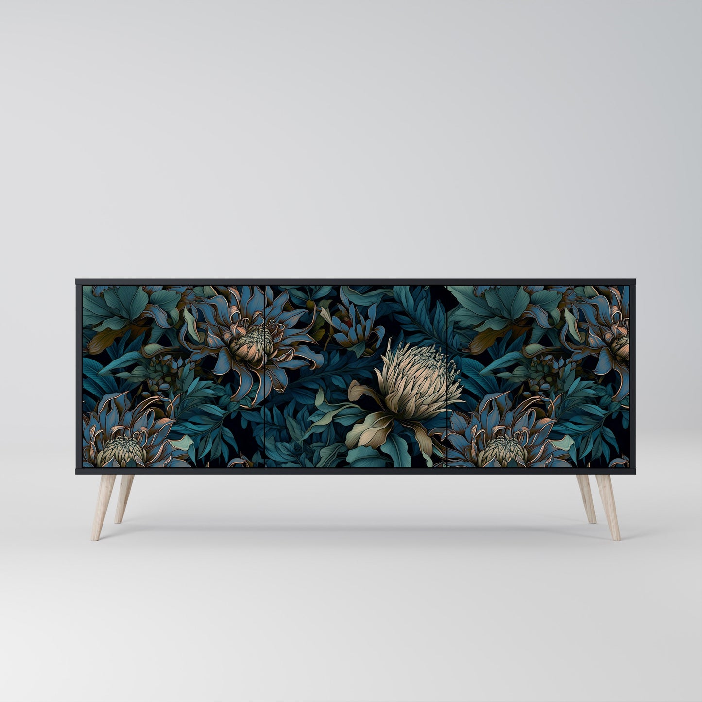 TWILIGHT BLOOM 3-Door Sideboard in Black Finish