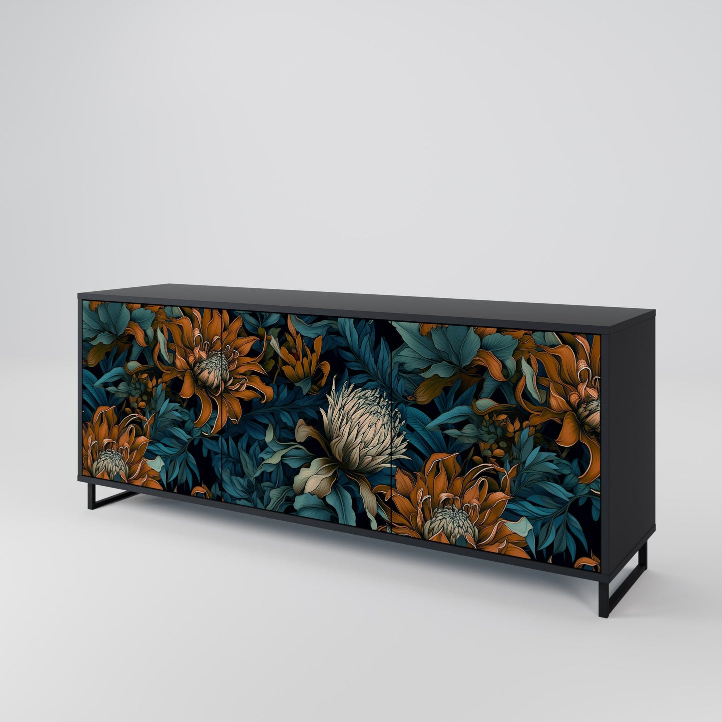 Credenza a 3 ante MORNING BLOOM in finitura nera