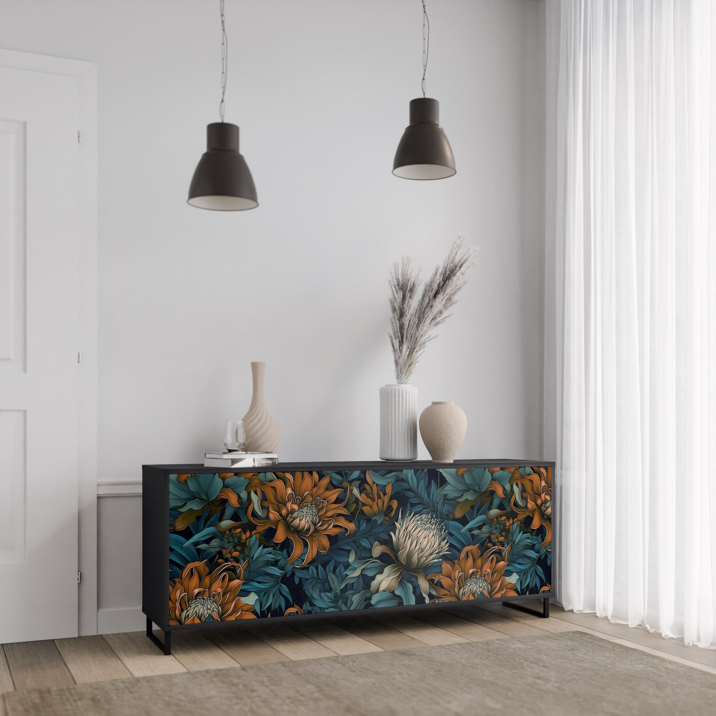 Credenza a 3 ante MORNING BLOOM in finitura nera