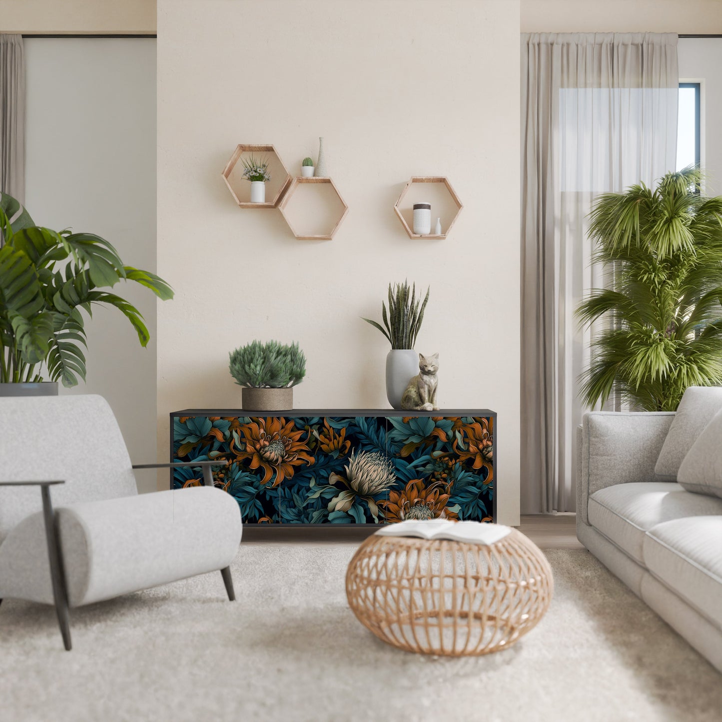 Credenza a 3 ante MORNING BLOOM in finitura nera